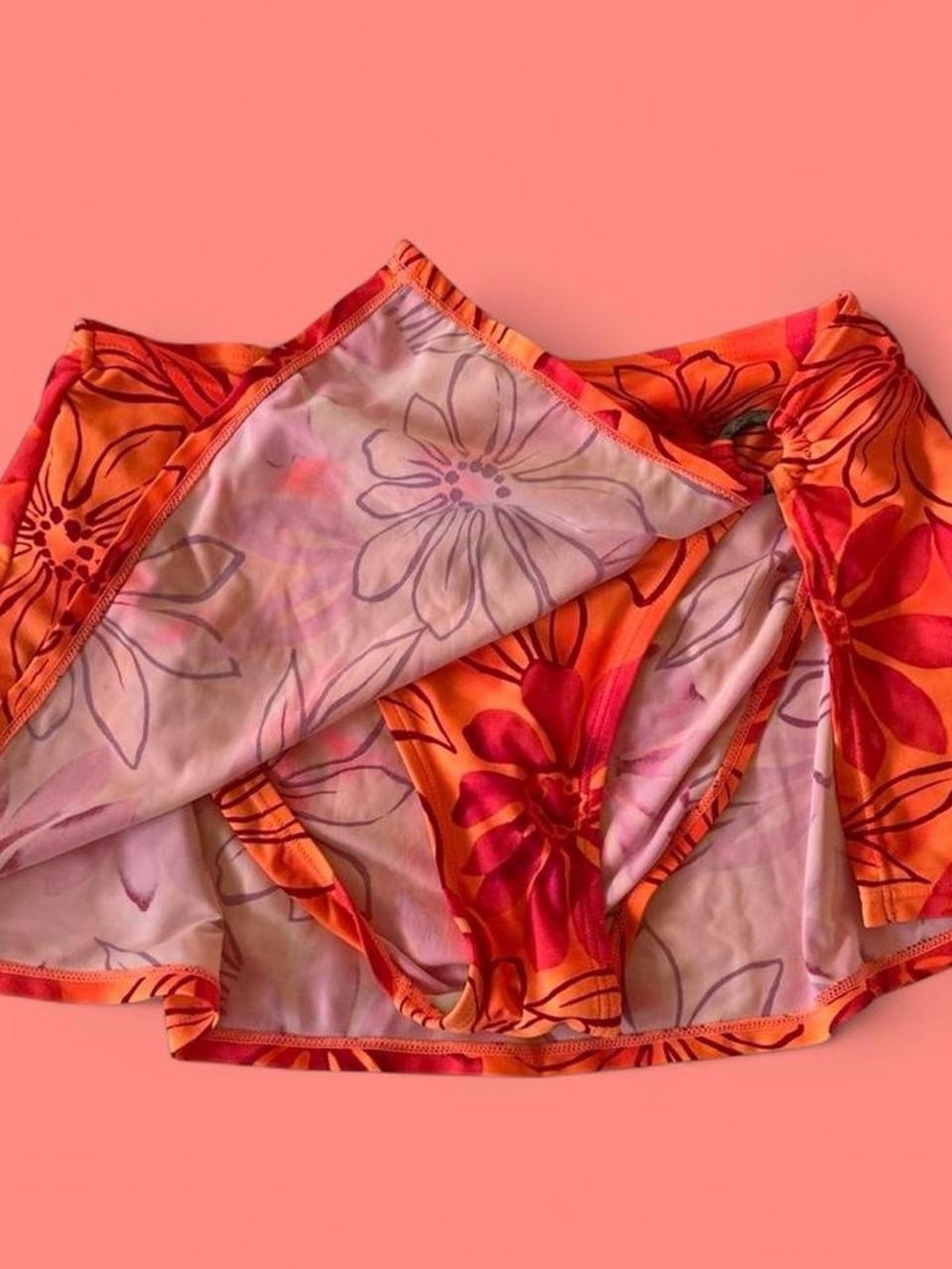 Floral Skirted Swim Bottoms - Orange Pink Floral